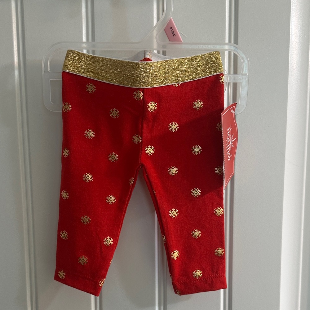 Holiday Time Festive Red Leggings with Gold Accents